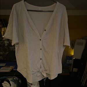 Elegant V-Neck Button-Down Shirt - Gray